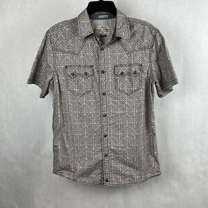 Cody James Snap Button Shirt Sz Small Regular Fit Cream Brown Pattern Short Slee